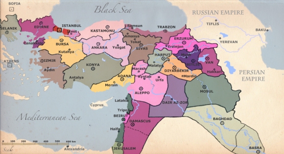 Ottoman Empire before its non-Anatolian provinces were split up after WW1 into modern nations.